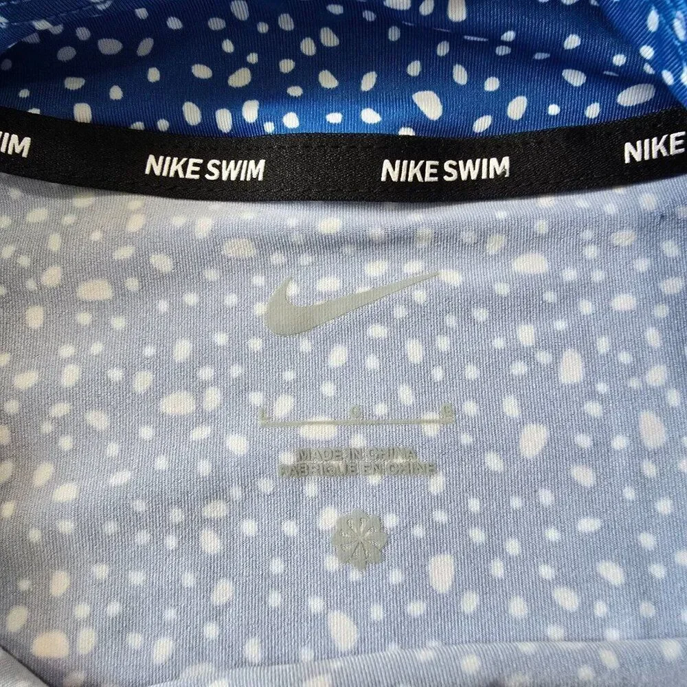Nike Swim Sz L Water Dots Hydroguard Blue NESSC350 UPF 40+ Rashguard L Sleeve